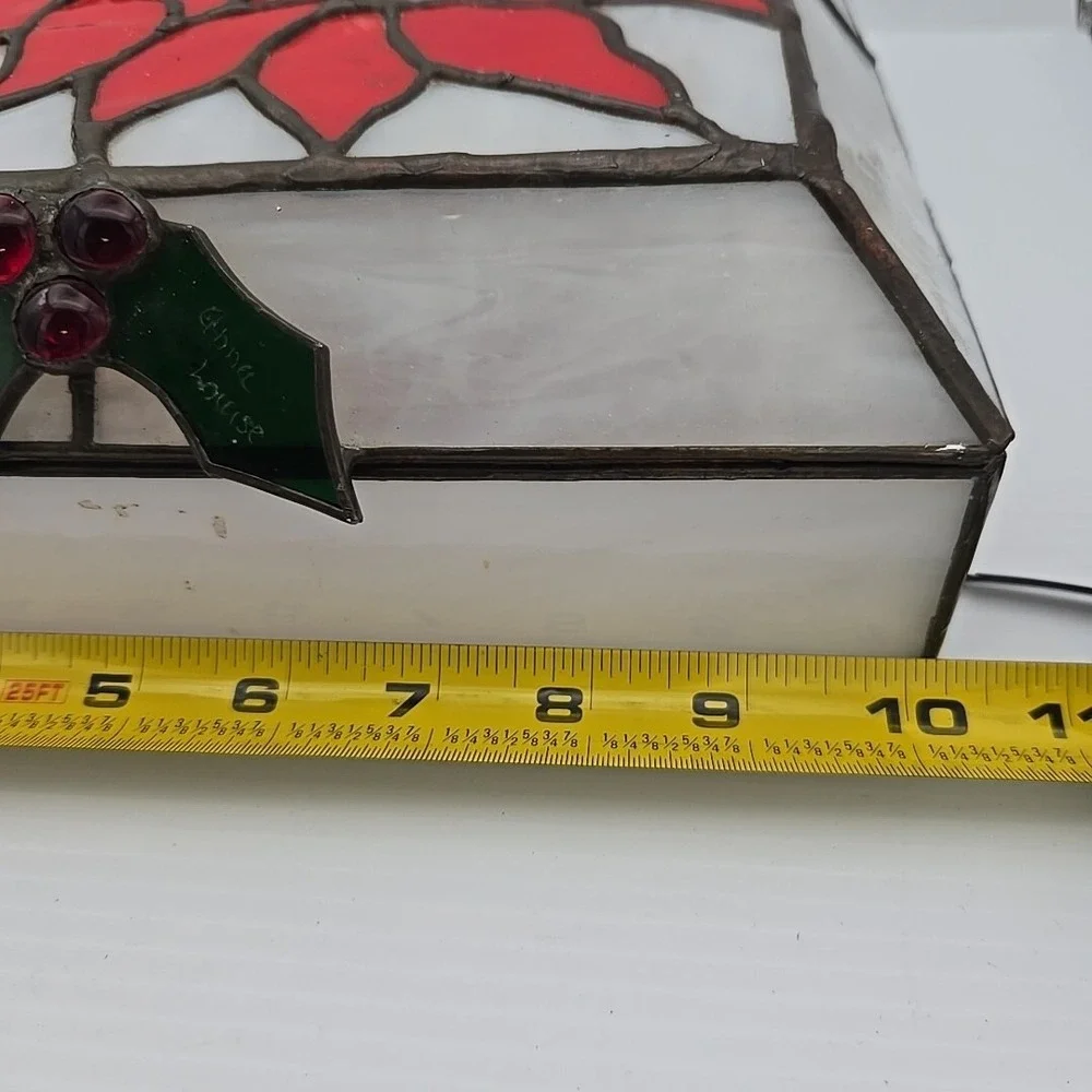 Leaded Stained Glass Hinged Jewelry Box With‎ Christmas Poinsettia